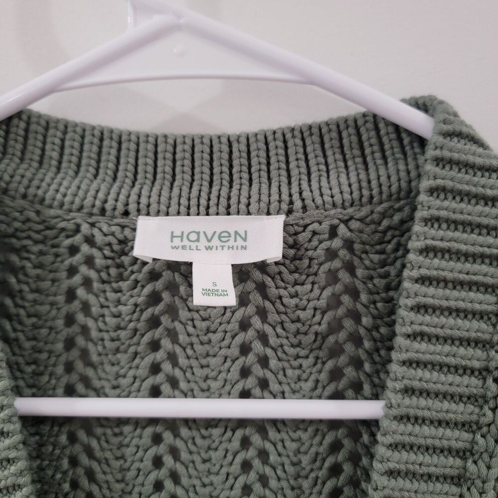 Womens Cardigan Sweater Size Small Forest Green Open Knit Heavy Boho Indie Fairy - Picture 5 of 8